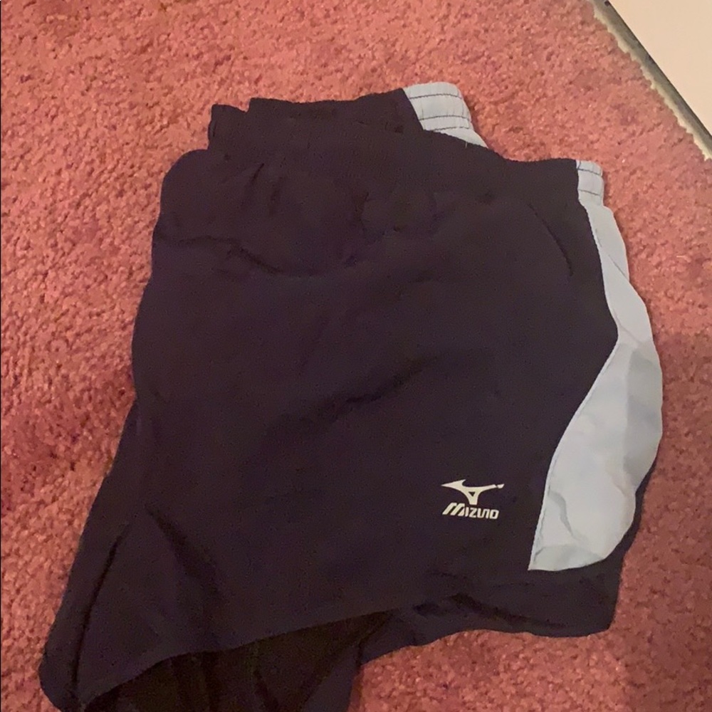 Navy blue and light blue running shorts